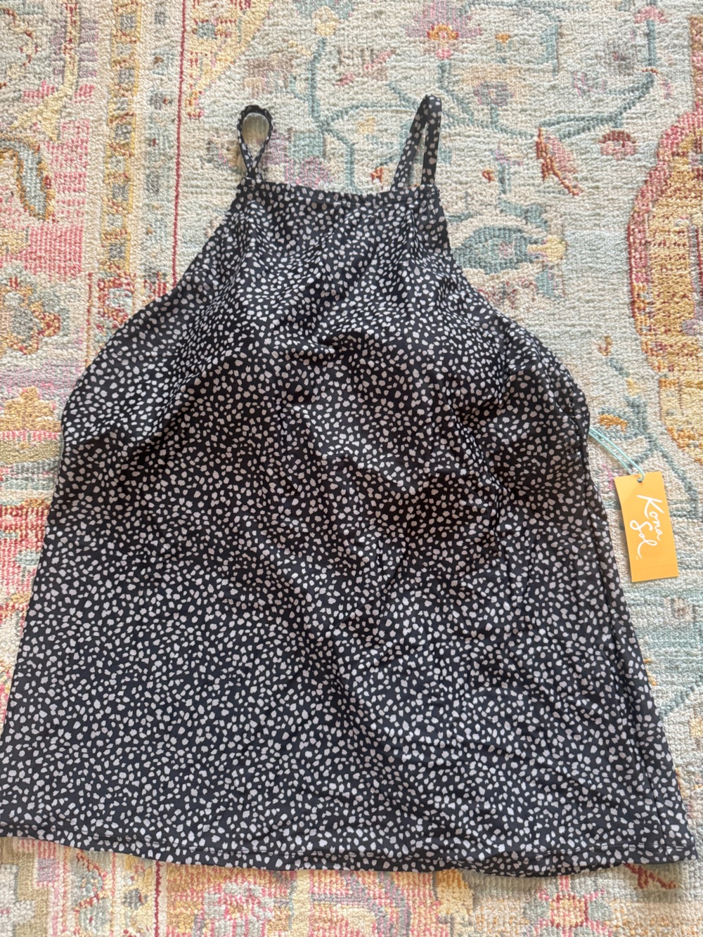 Kona Sol Black Polka Dot Tankini Swim Top Size L 12-14 NEW